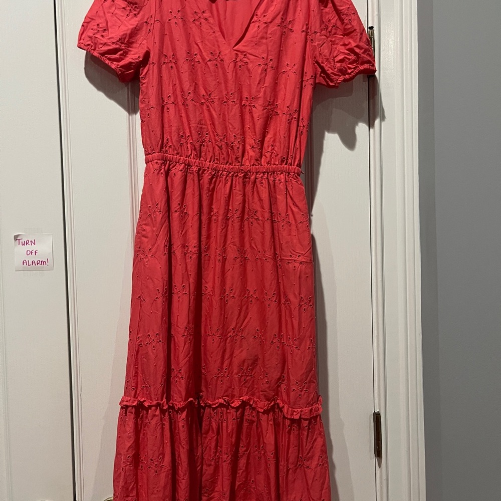 J. Crew Factory Red Eyelet Midi Dress
